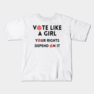 Vote Like a Girl – Your Rights Depend On It – Flower - Black Kids T-Shirt